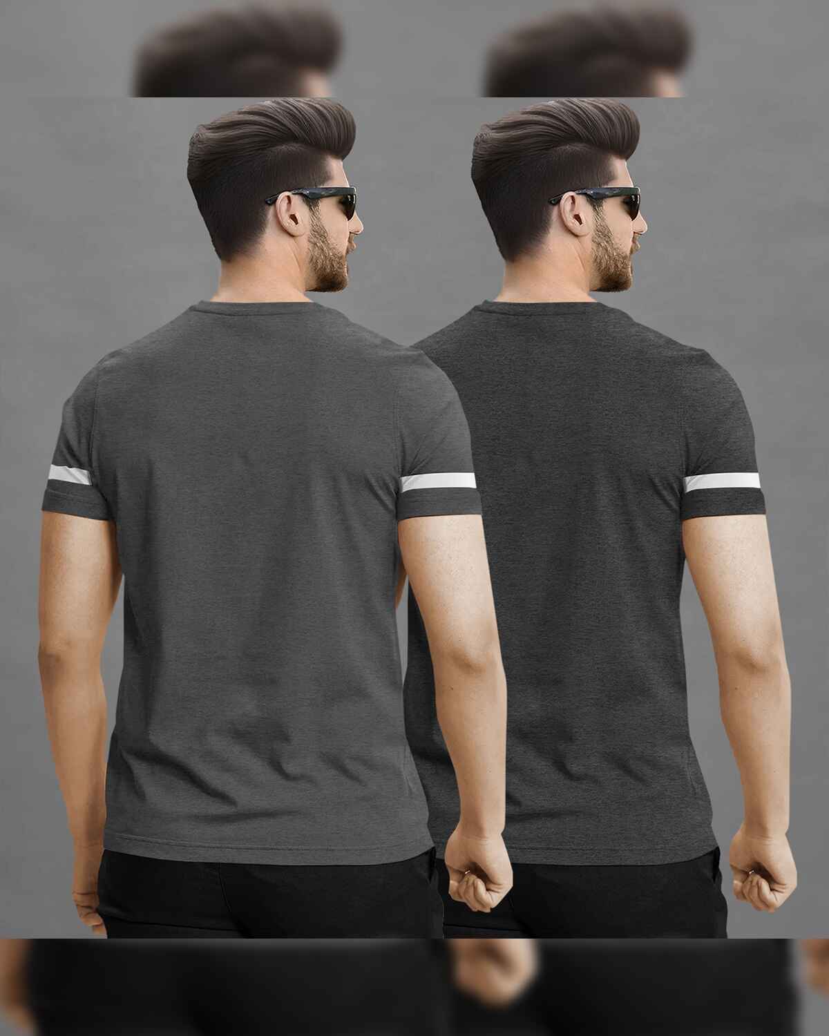 (Pack Of 2) Half Sleeve Darkgrey & Charcoalblack Karma Printed T-shirts
