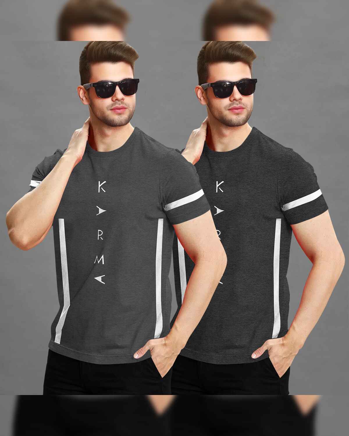 (Pack Of 2) Half Sleeve Darkgrey & Charcoalblack Karma Printed T-shirts