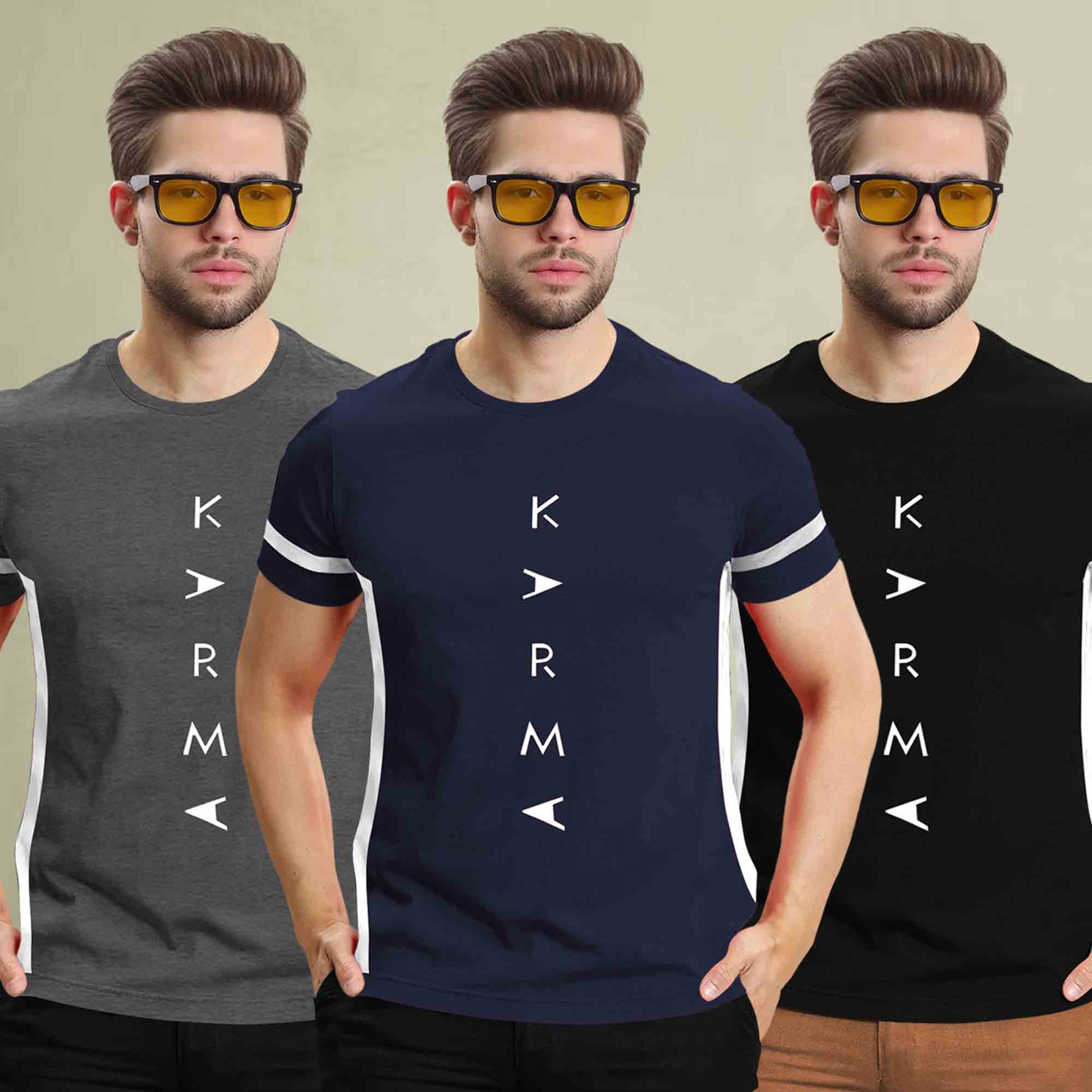 (Pack Of 3) Half Sleeve Printed Tshirts- 17 Variants