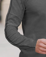 Men DARK GREY Mandarin Collar Full Seelve Zip Neck T-Shirt