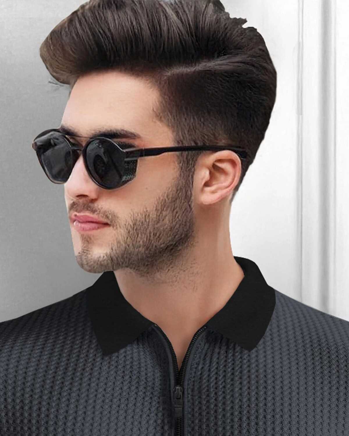 Men's Polo Collar Darkgrey Black Contrast Waffle Textured Full Sleeve Tshirt with Quarter Zip Neck