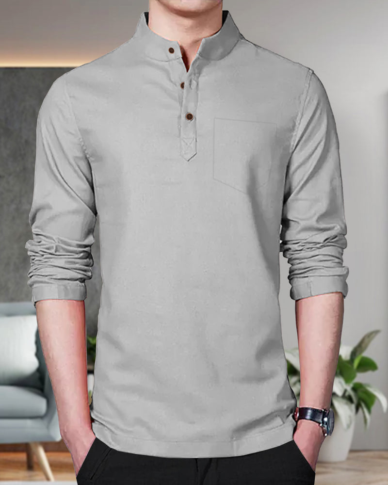 Men Plain Cotton Blend Straight Kurta / Dark Grey