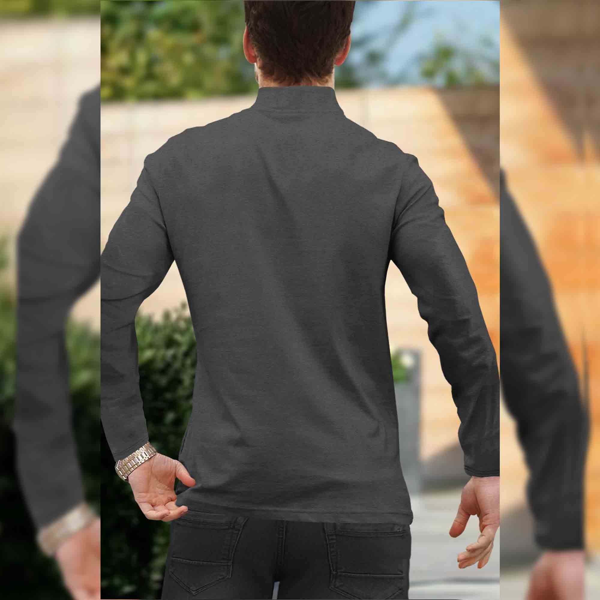 Men DARK GREY ZIPPER NECK Full Sleeve T-Shirt