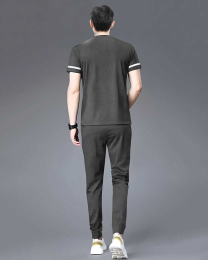 Tracksuit For Men Darkgrey Printed Half T-shirt & Darkgrey Printed Trackpant