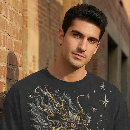 Japanese Dragon Printed Oversized Darkgrey T-shirt