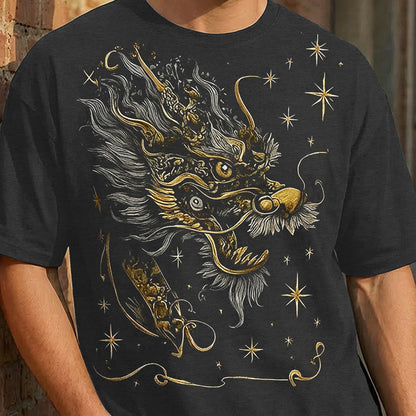 Japanese Dragon Printed Oversized Darkgrey T-shirt