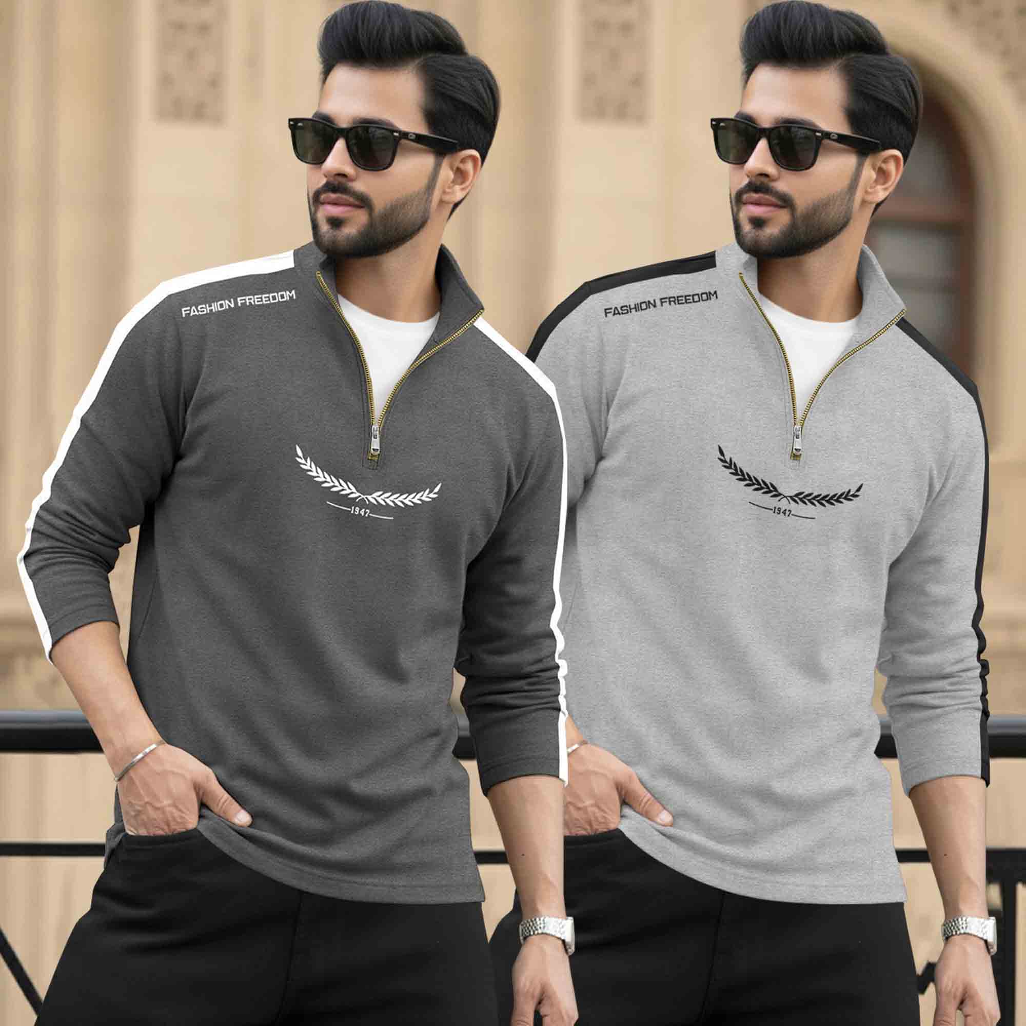 (Pack Of 2) Full Sleeve Round Neck & Quarter Zip Neck T-shirts 18 Variants