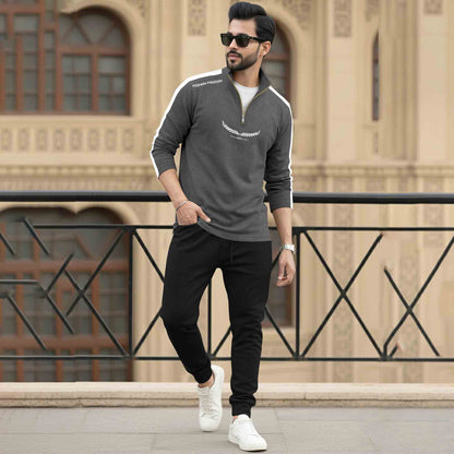 Men Tracksuit - High Neck Full Sleeve Printed T shirts & Plain Track Pants - 17 Variants