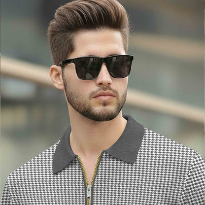 Quarter Zip Polo Neck Dual Color Printed Half Sleeve TSHIRT Darkgrey & White