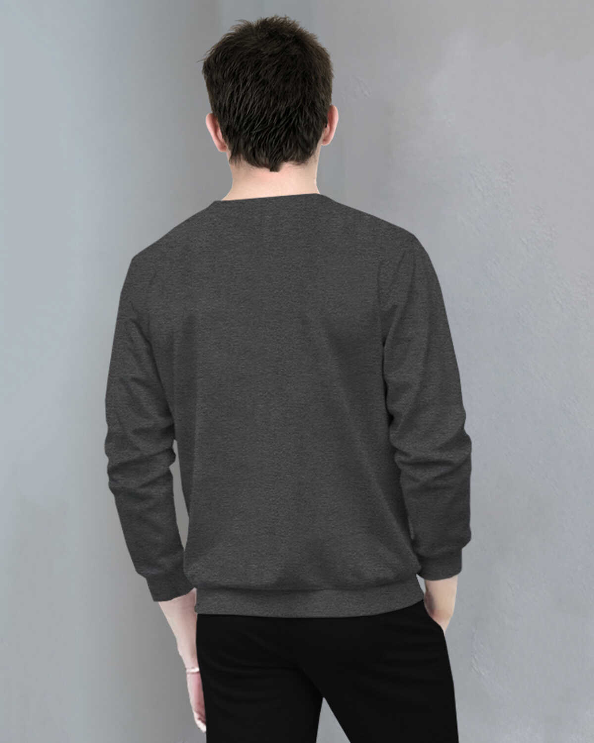Men Full Sleeve Star Printed Round Neck T-Shirt / Dark Grey
