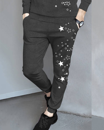 Tracksuit Full Sleeve Star Printed Darkgrey T-shirt / Darkgrey Printed Trackpant