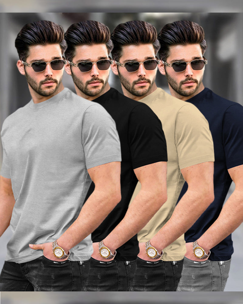 Mens Half Sleeve Plain Round Neck T-shirts (Pack Of 4) / Multicolor