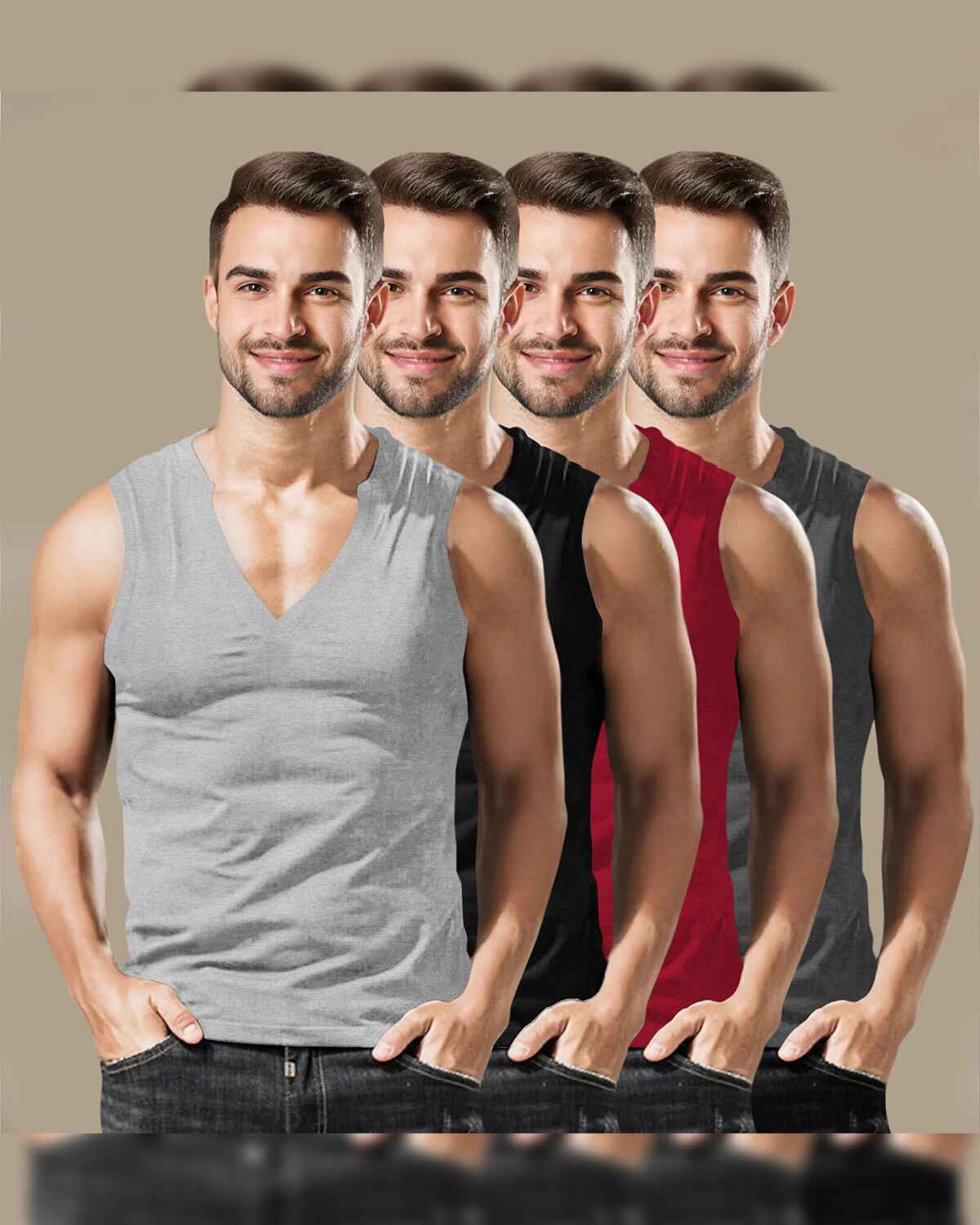 (Pack Of 4) Plain V-Neck Vests – TRIPR