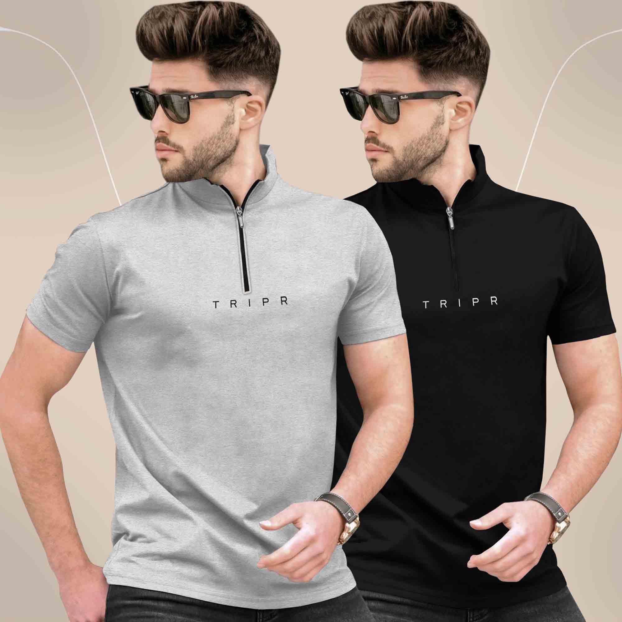 Pack Of 2 High Neck Logo Printed Half Sleeve Combo T-shirts - 13 Variants