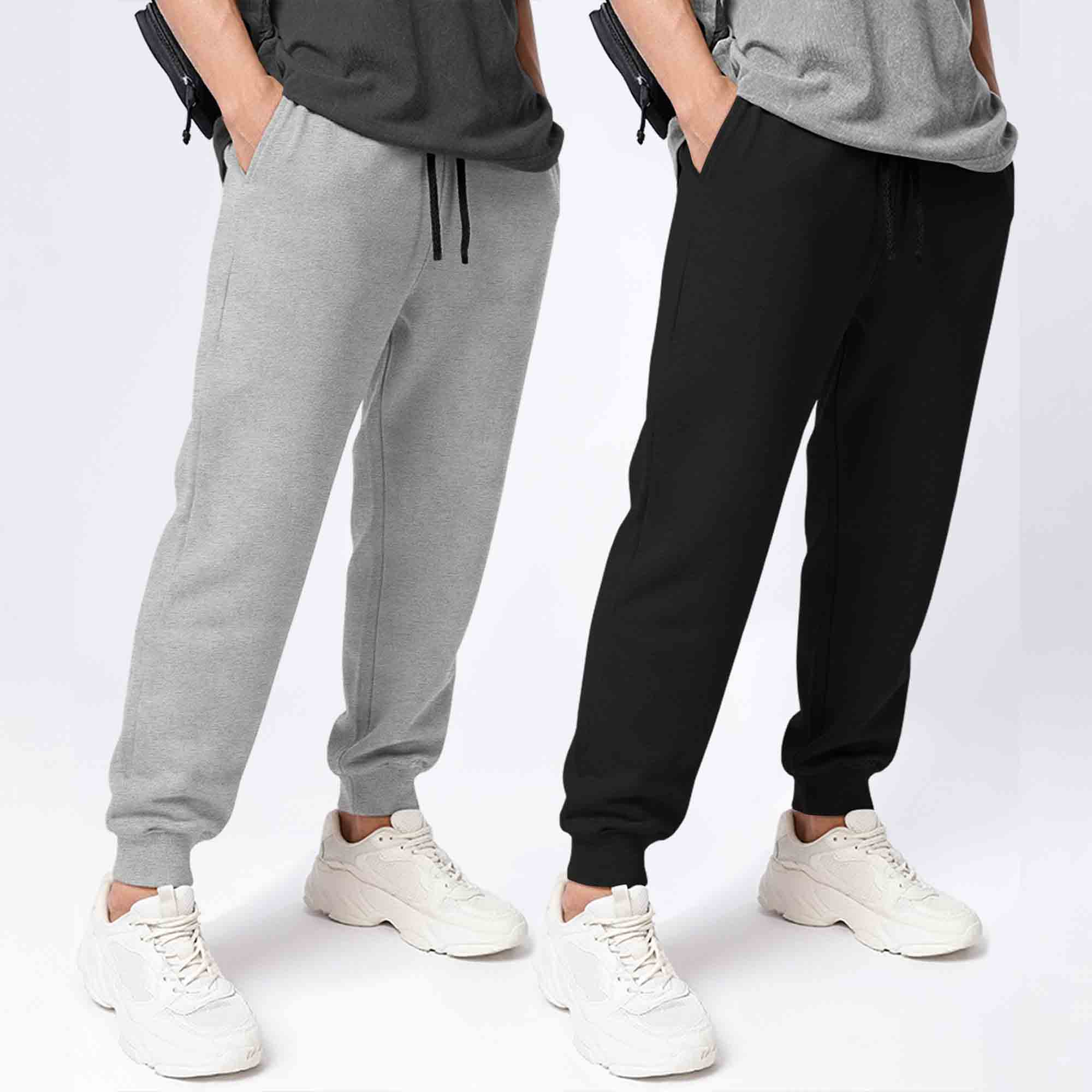 (Pack Of 2) Mens Cotton Blend Solid Grey & Black Trackpants