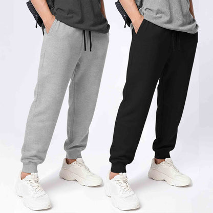 (Pack Of 2) Mens Cotton Blend Solid Grey & Black Trackpants