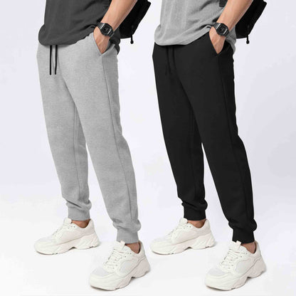 (Pack Of 2) Mens Cotton Blend Solid Grey & Black Trackpants