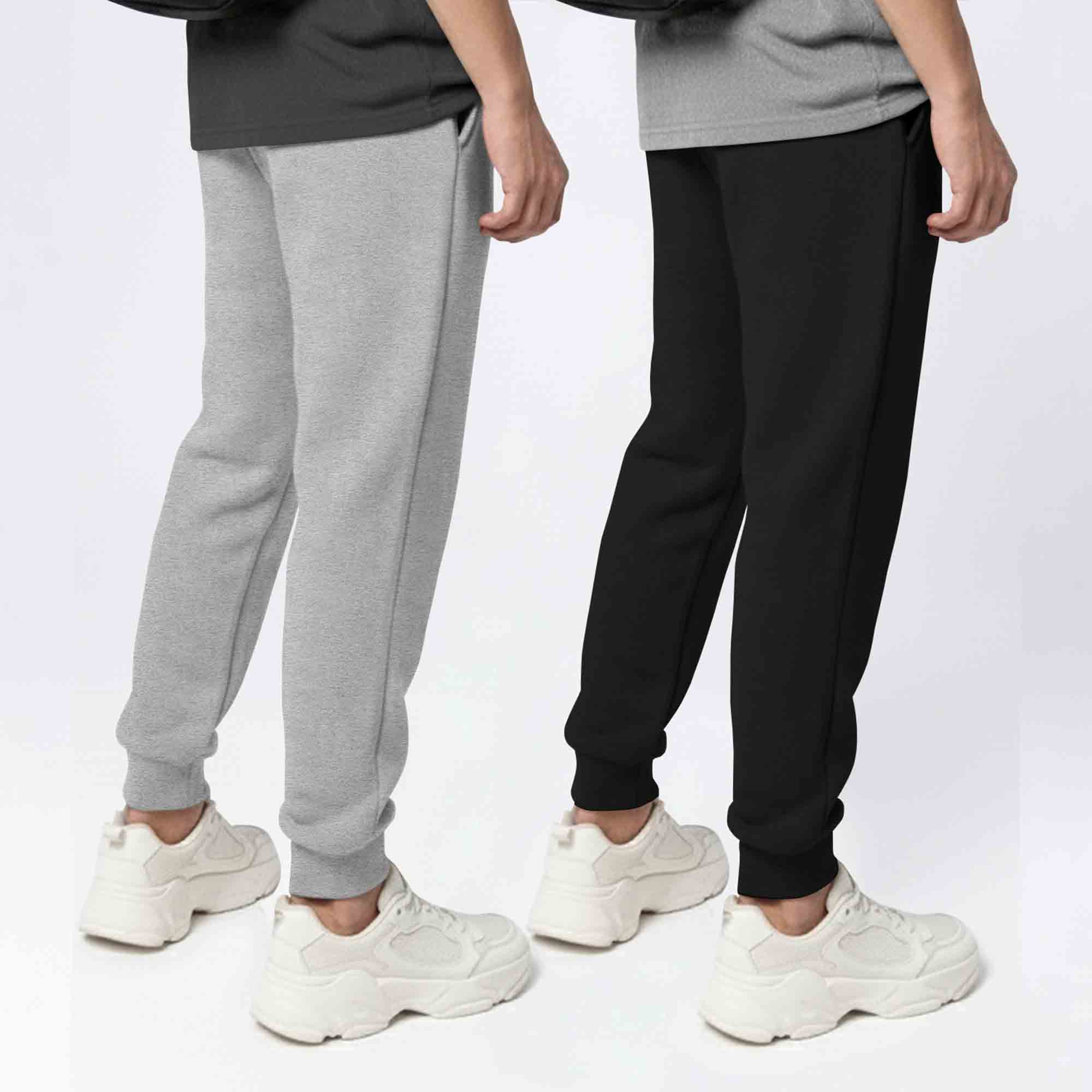 (Pack Of 2) Mens Cotton Blend Solid Grey & Black Trackpants