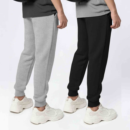 (Pack Of 2) Mens Cotton Blend Solid Grey & Black Trackpants
