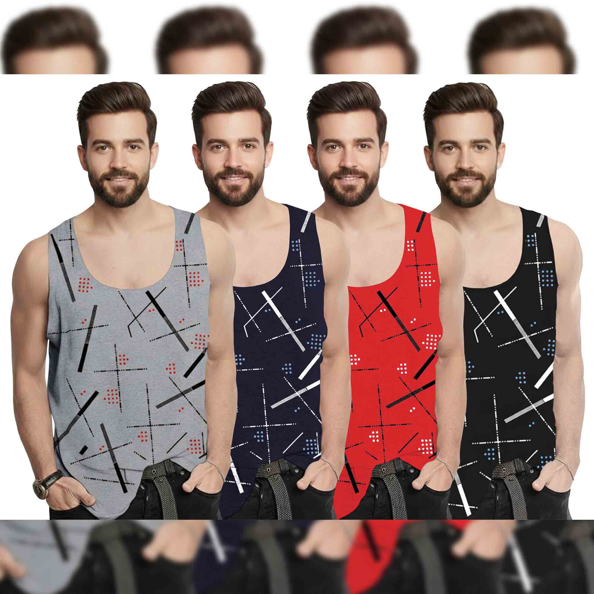Men Printed Vest (Pack of 4) / Multicolor