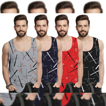 Men Printed Vest (Pack of 4) / Multicolor