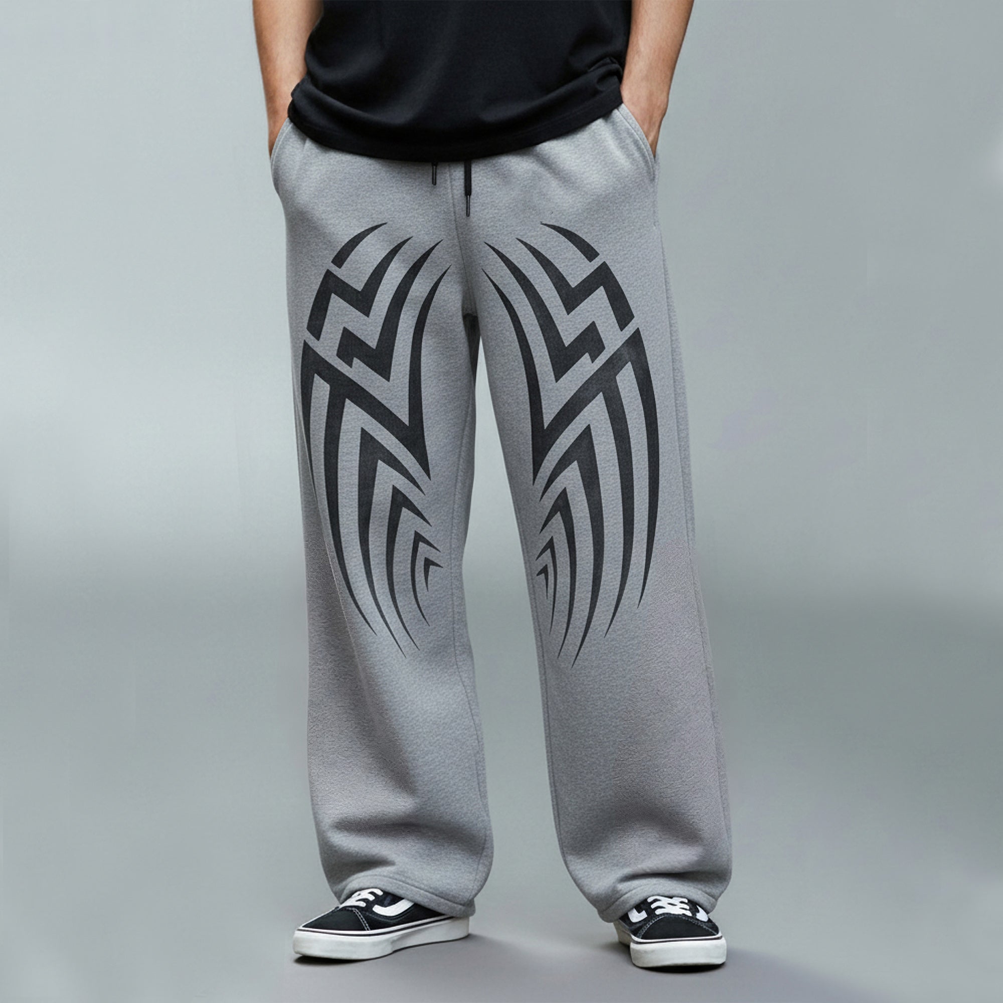 Mens Printed Design Baggy Fit Trackpant Grey