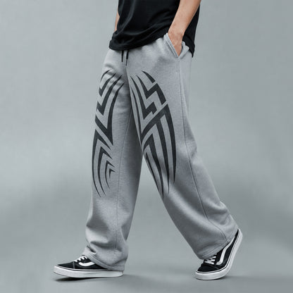 Mens Printed Design Baggy Fit Trackpant Grey