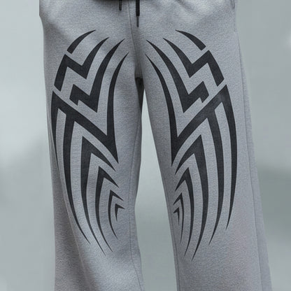Mens Printed Design Baggy Fit Trackpant Grey