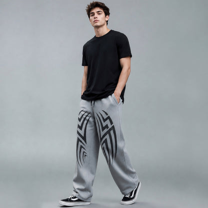 Mens Printed Design Baggy Fit Trackpant Grey