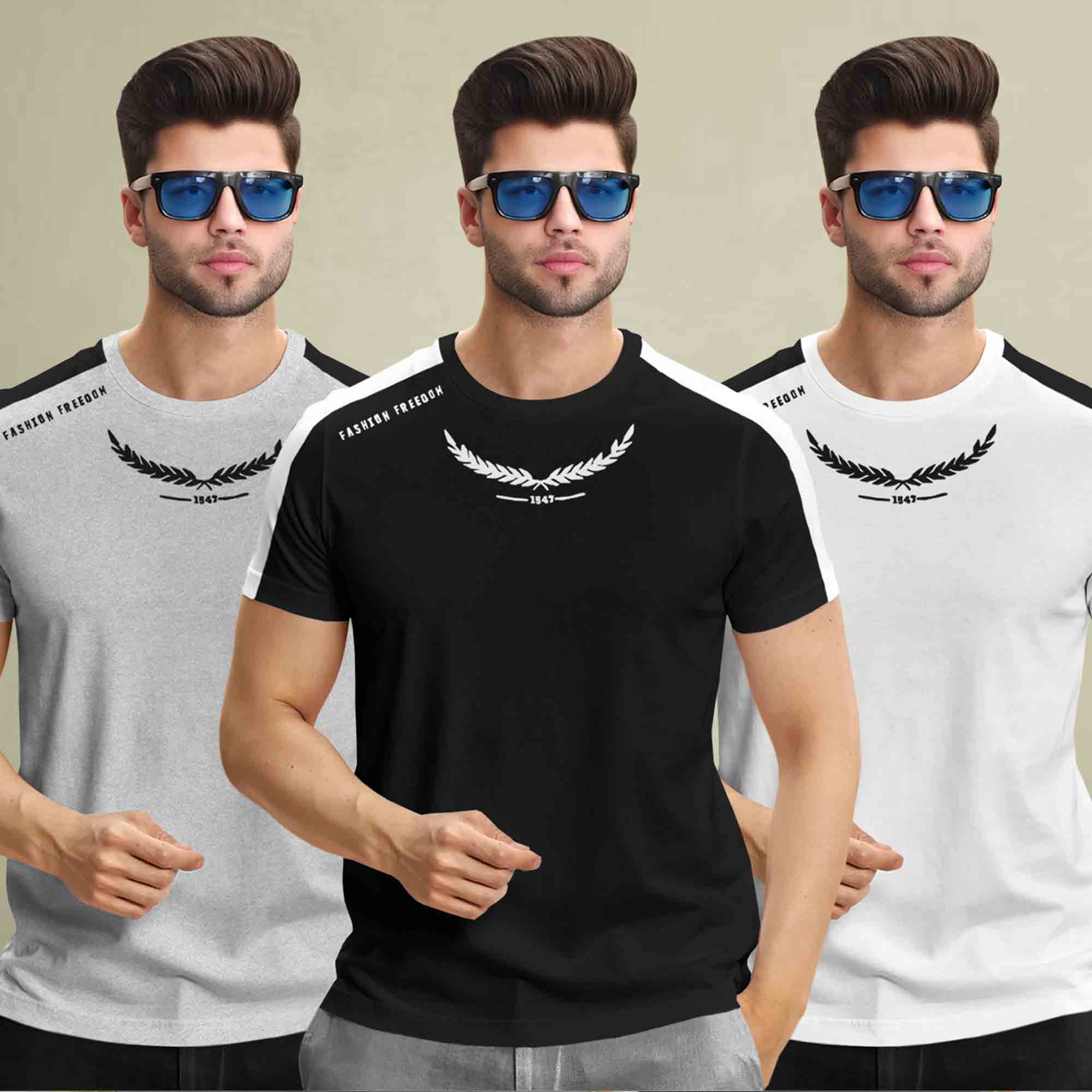(Pack Of 3) Half Sleeve Printed Tshirts- 12 Variants