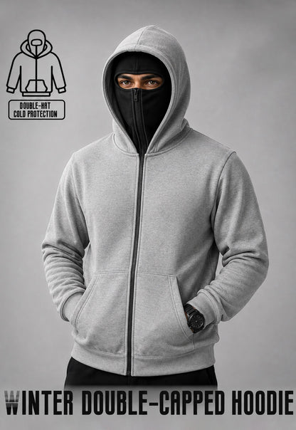 Men Winter Double Capped Hooded Jacket Grey