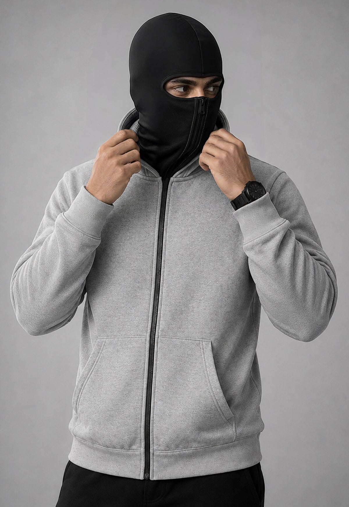 Men Winter Double Capped Hooded Jacket Grey