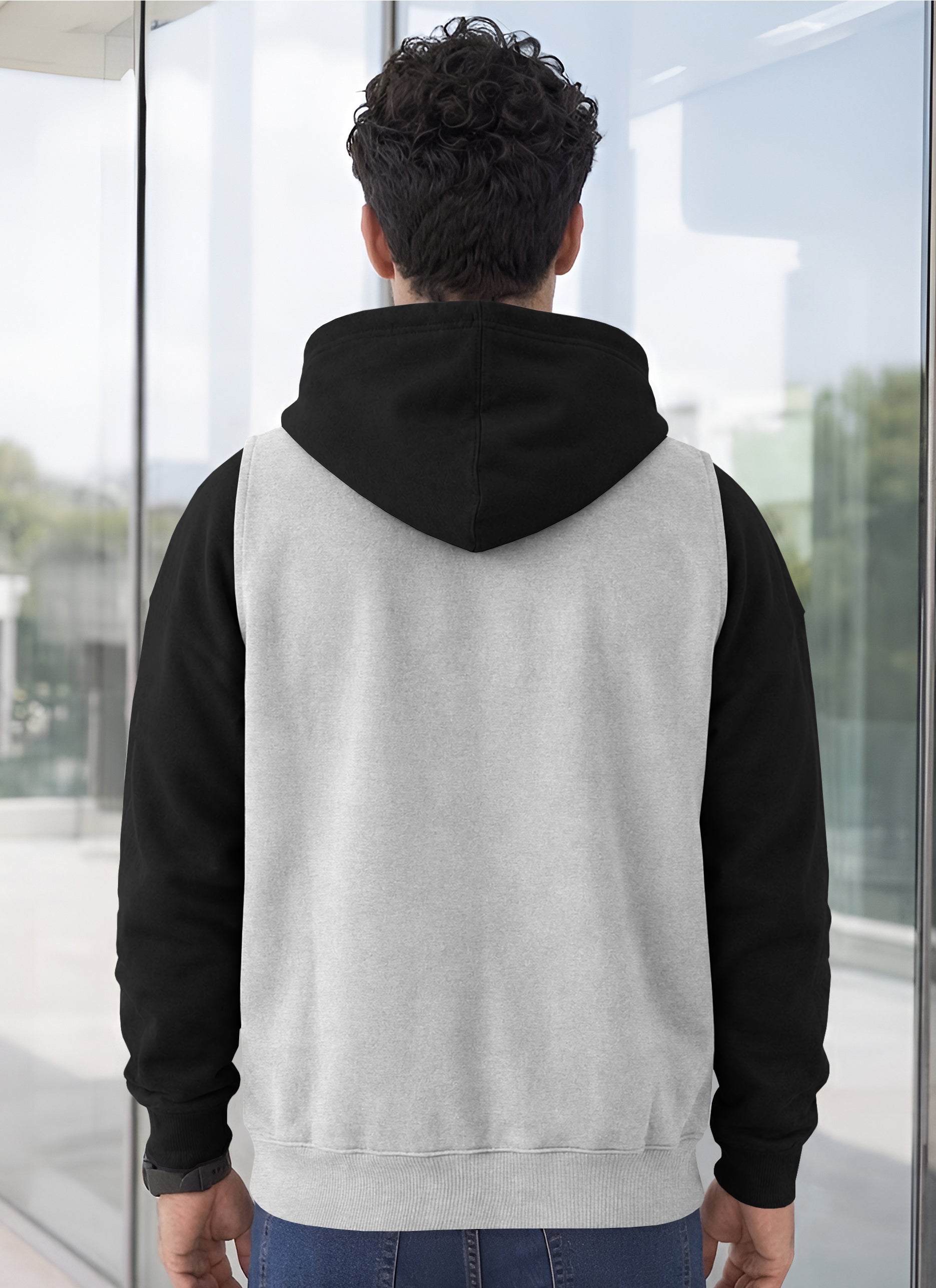 Mens Full Sleeve Two-Tone Casual Pullover Hoodie Grey
