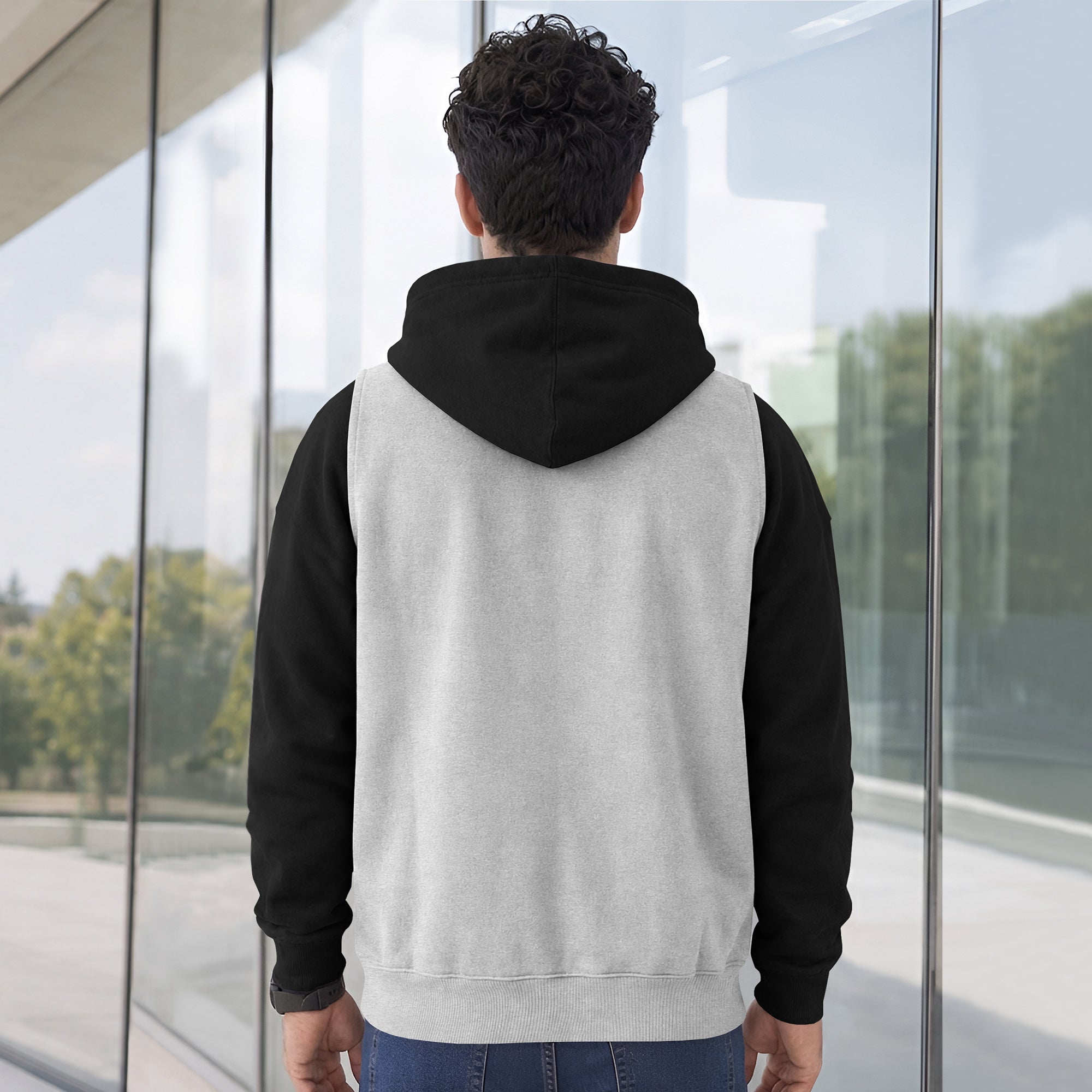 Mens Full Sleeve Two-Tone Casual Pullover Hoodie Grey