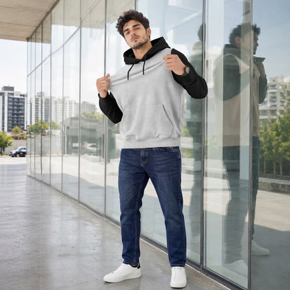 Mens Full Sleeve Two-Tone Casual Pullover Hoodie Grey