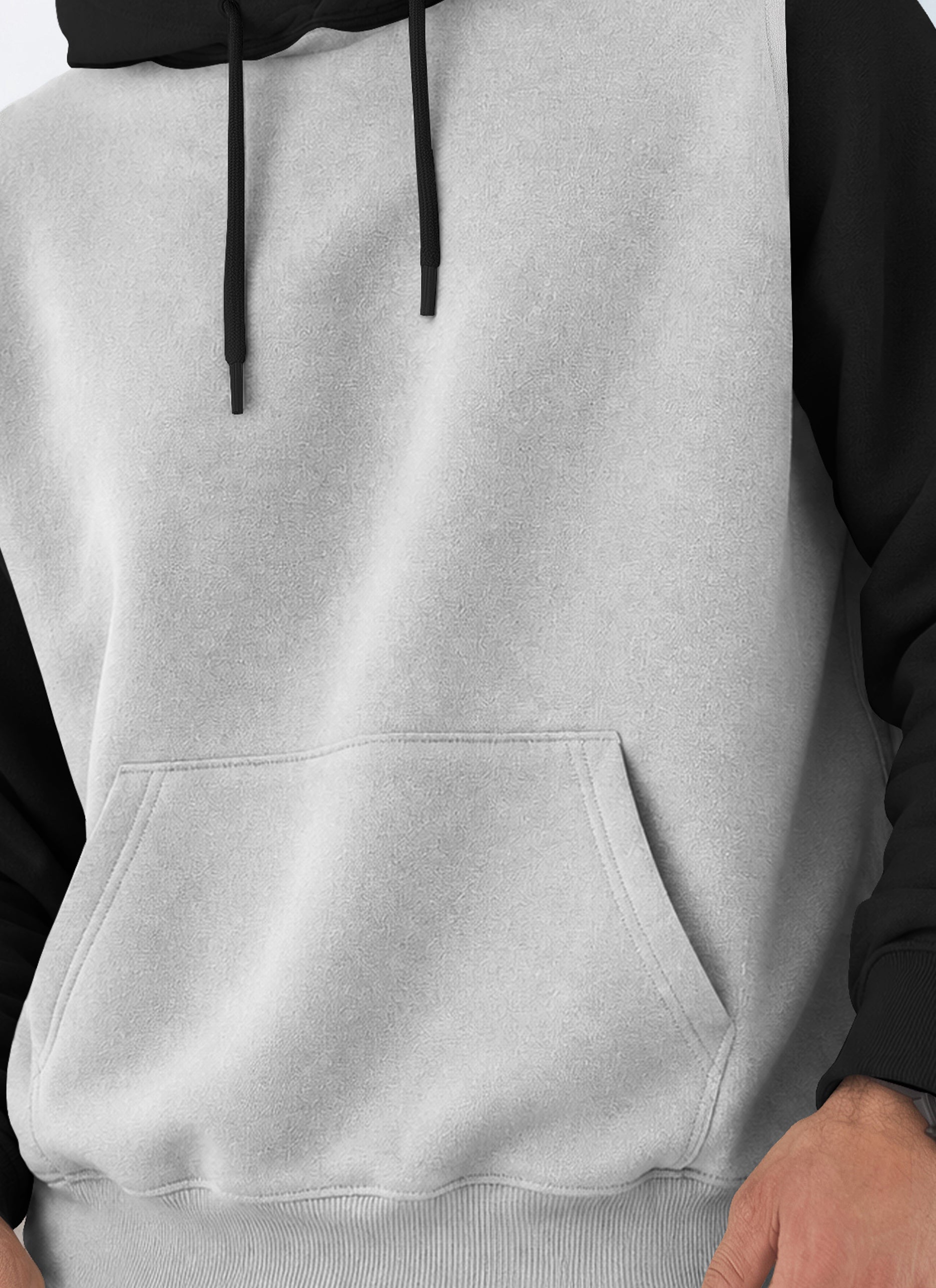 Mens Full Sleeve Two-Tone Casual Pullover Hoodie Grey
