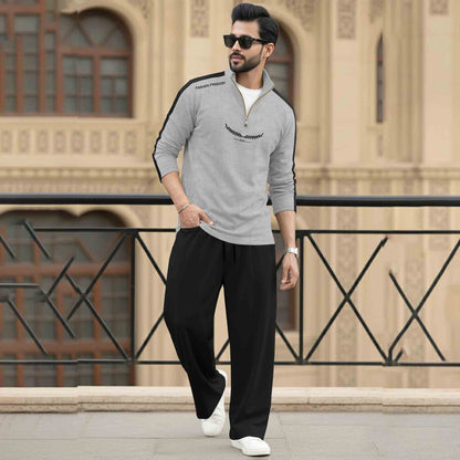 Men Tracksuit - High Neck Full Sleeve Printed T shirts & Plain Baggy pants- 15 Variants