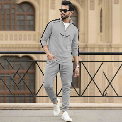 Men Tracksuit - High Neck Full Sleeve Printed T shirts & Plain Track Pants - 17 Variants
