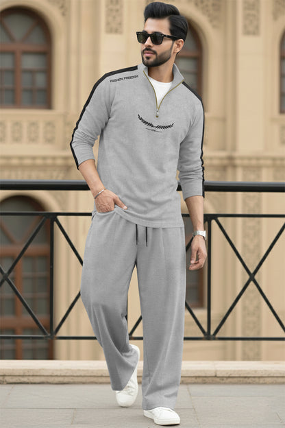 Men Tracksuit - High Neck Full Sleeve Printed T shirts & Plain Baggy pants- 15 Variants