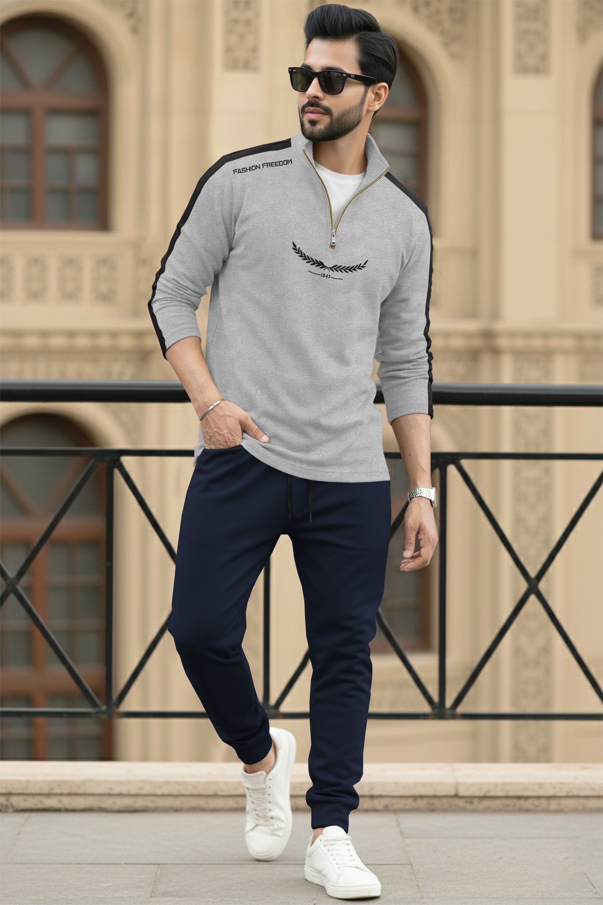 Men Tracksuit - High Neck Full Sleeve Printed T shirts & Plain Track Pants - 17 Variants