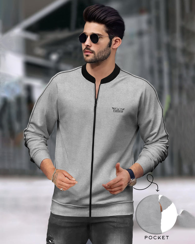 mens grey black Henley Neck jacket