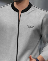 mens grey black Henley Neck jacket