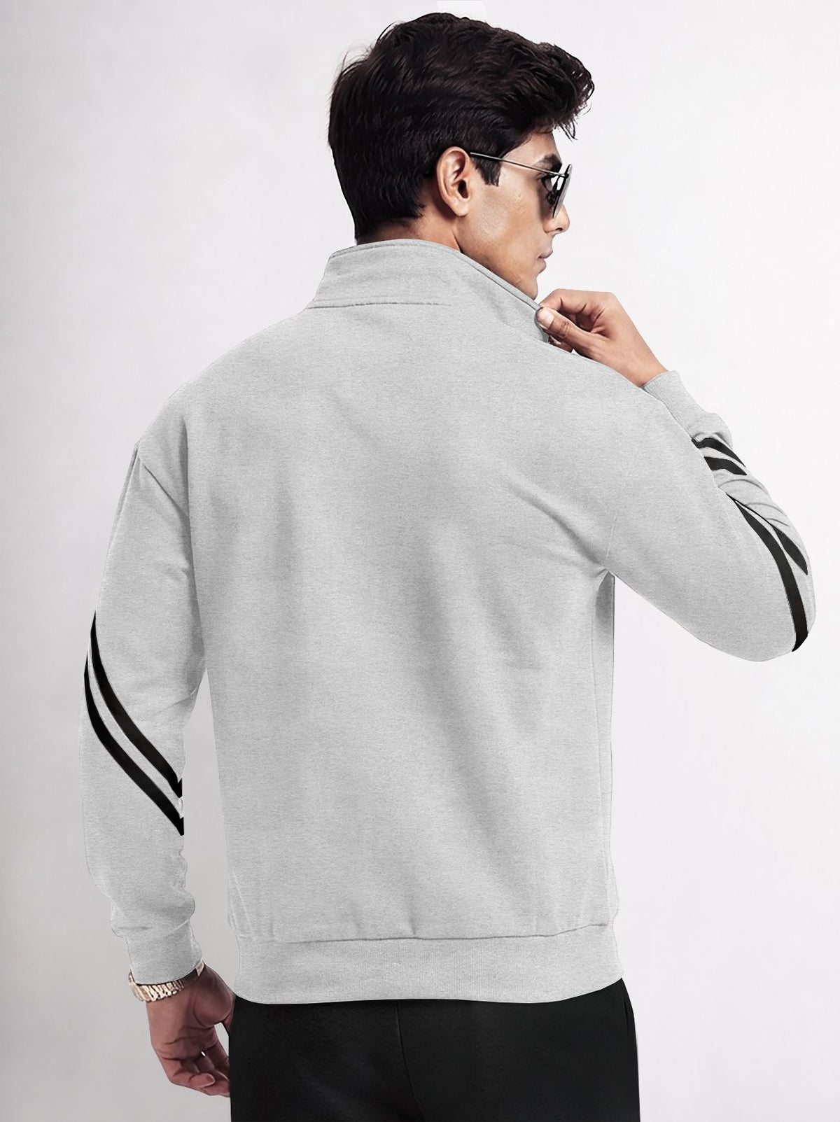 Mens High Neck Color Blocked Winter Jacket Grey