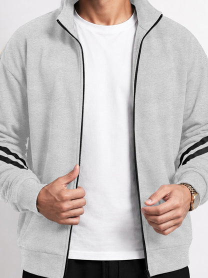 Mens High Neck Color Blocked Winter Jacket Grey