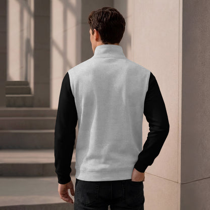 Colorblocked Quarter Zip Neck Full Sleeve Sweatshirt Grey