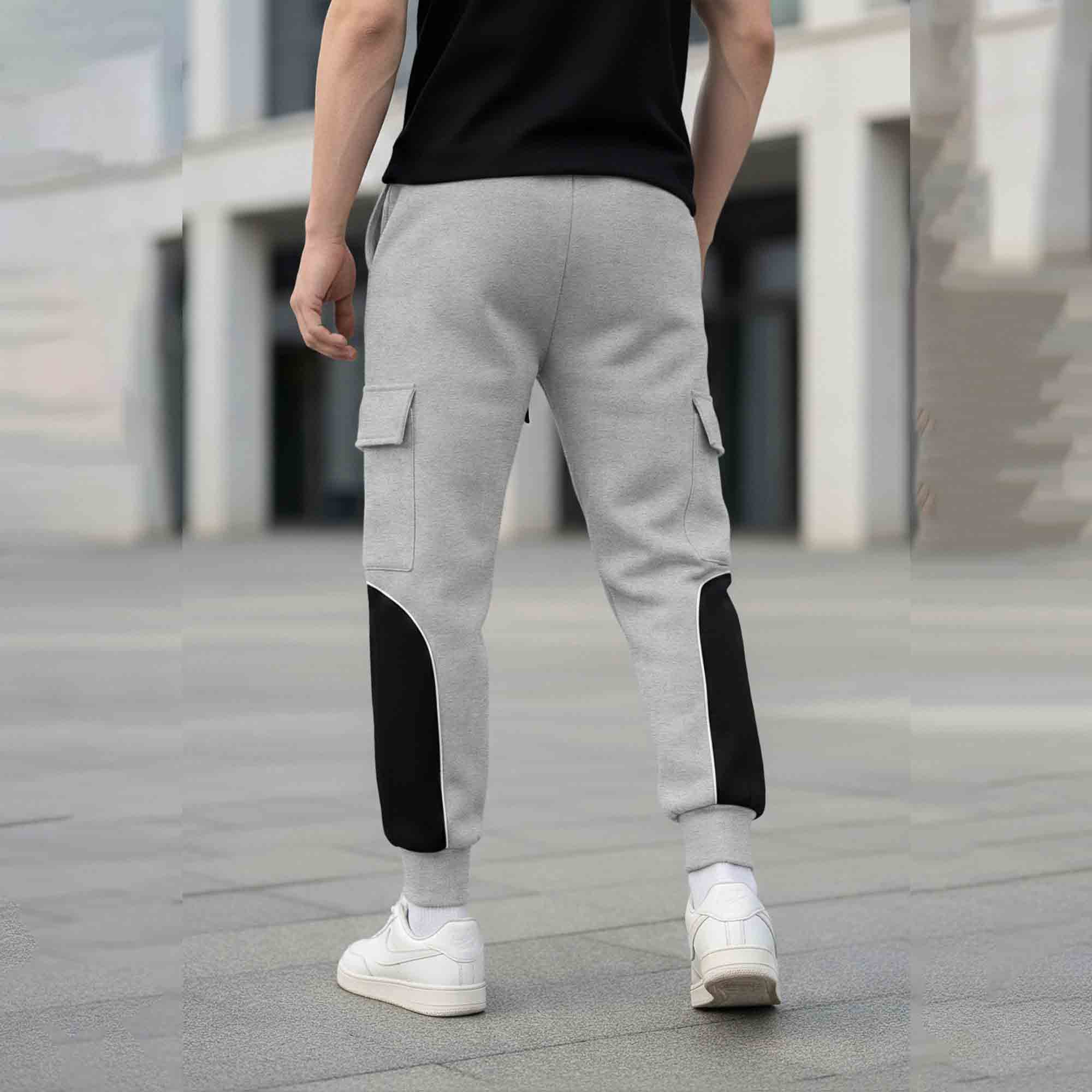 Colorblocked Multipockets Cargo Jogger Grey & Black