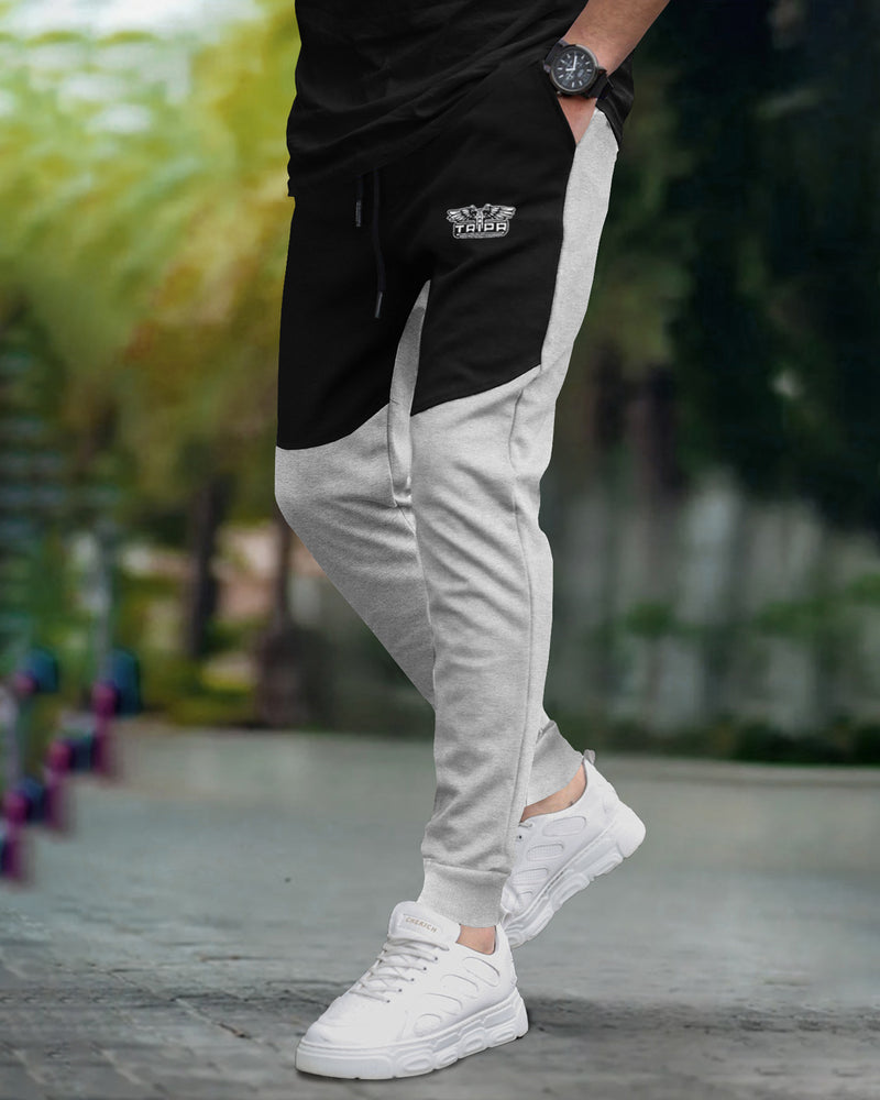 Men Colorblock Cotton Grey & Black  Jogger TrackPant