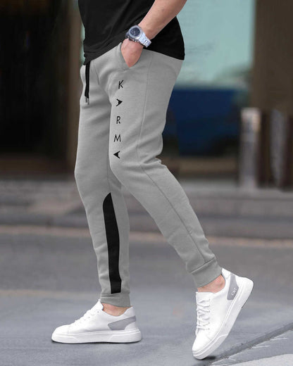 Men Printed Ankle Fit Cuffed Grey & Black Jogger