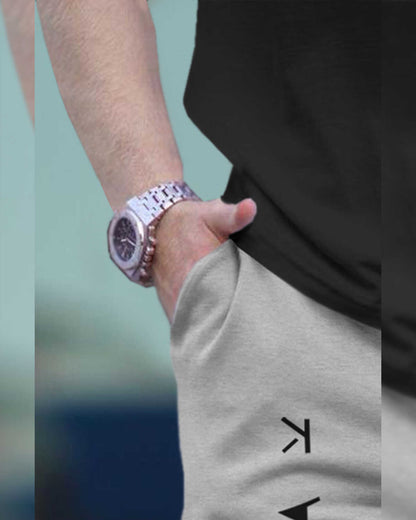 Men Printed Ankle Fit Cuffed Grey & Black Jogger