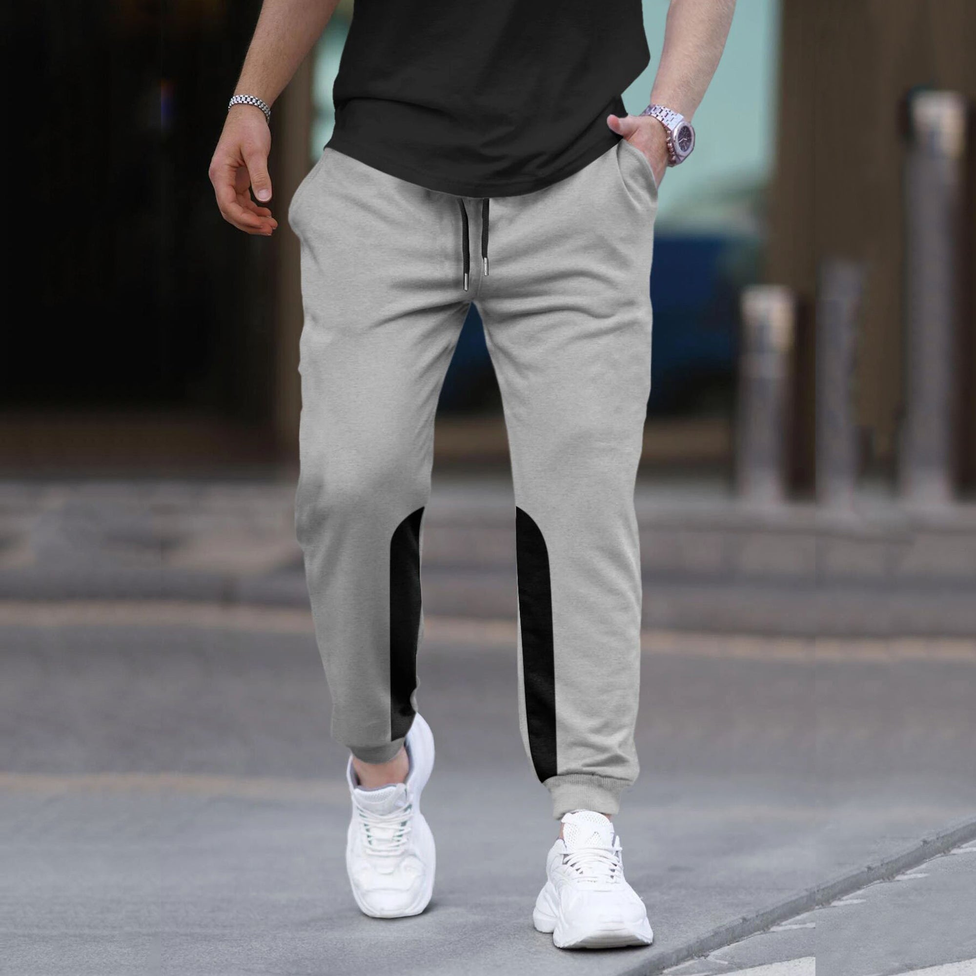 Men Plain Ankle Fit Cuffed Grey Jogger